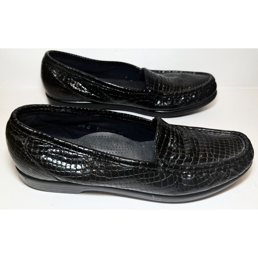 SAS Simplify Black Croco Leather Moccasin Loafers Women’s 8.5 S Slim US Comfort